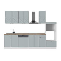 KÜCHENZEILE Fame-Line Hellblau-grau/Weiß 300 cm mit Hochschrank AP Eiche - Blaugrau/Weiß, Holzwerkstoff (300/81.6/60cm) - Vicco