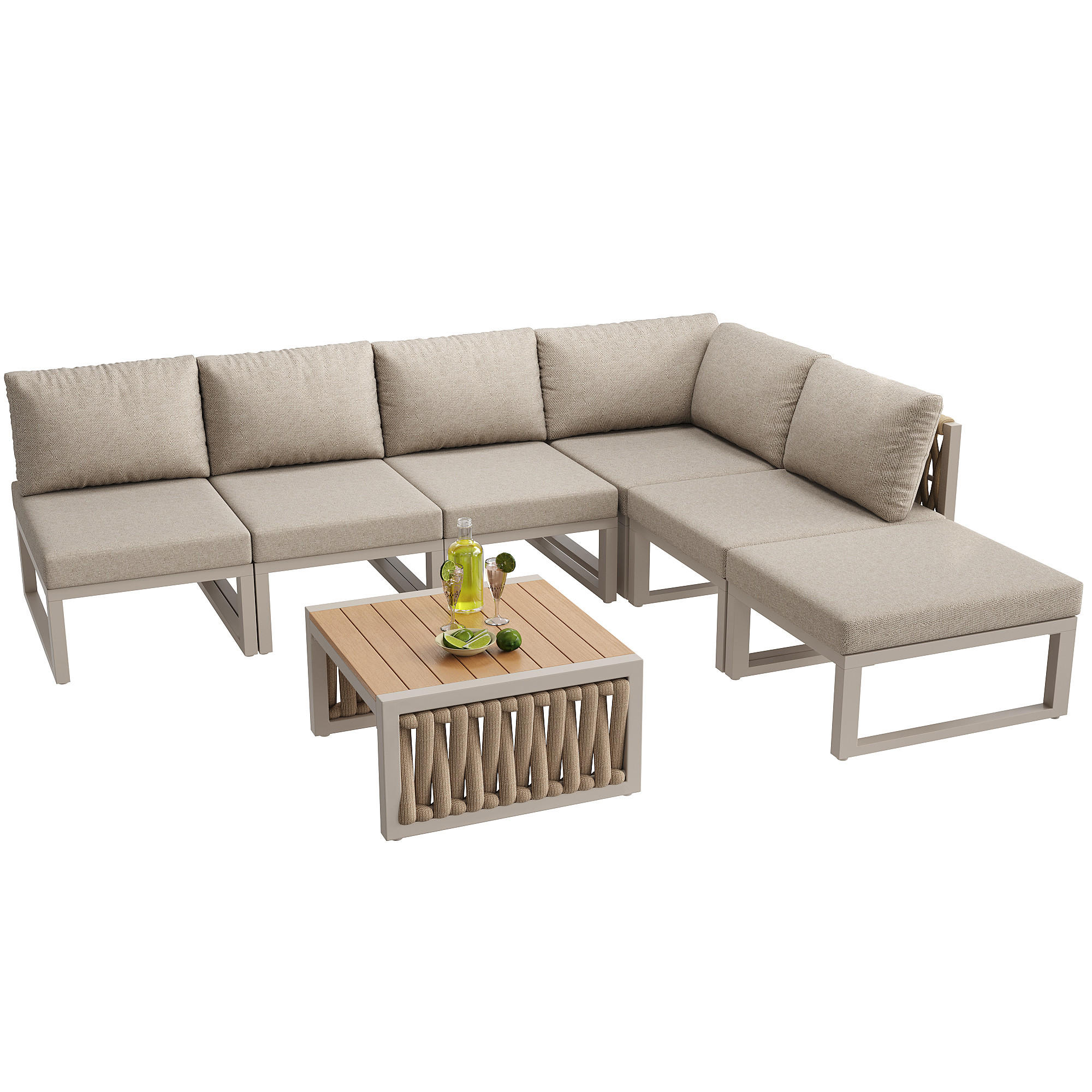 GARTEN-LOUNGE-SET mit verstellbaren Rückenlehnen & Tisch, 54/49/83 cm, Beige - Beige, Metall - Redom