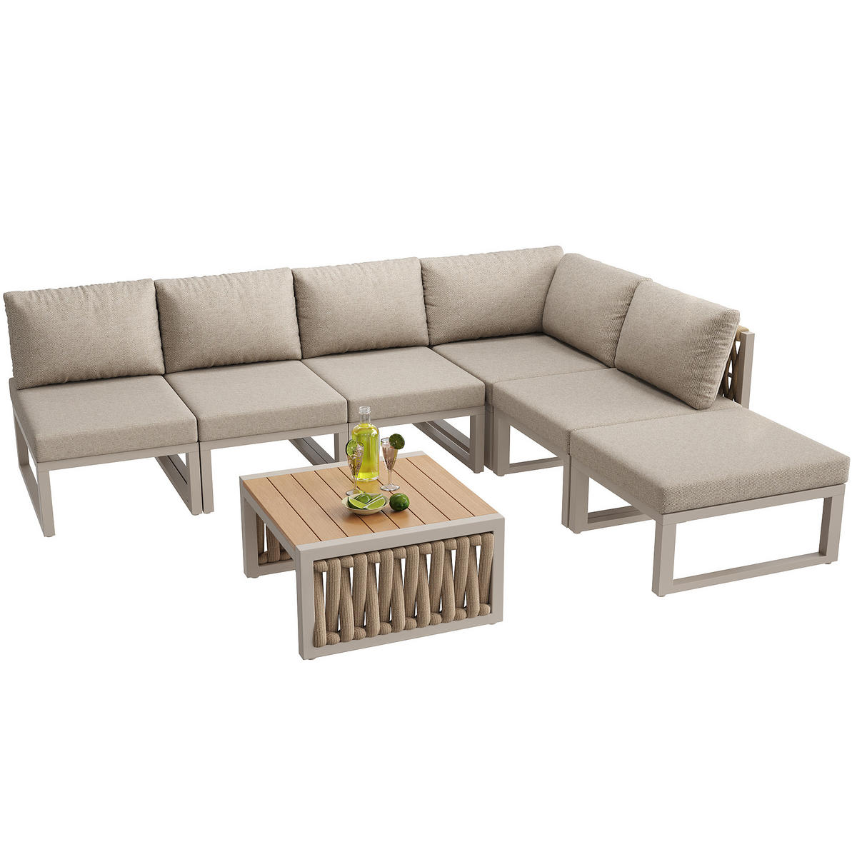 GARTEN-LOUNGE-SET mit verstellbaren Rückenlehnen & Tisch, 54/49/83 cm, Beige - Beige, Metall - Redom