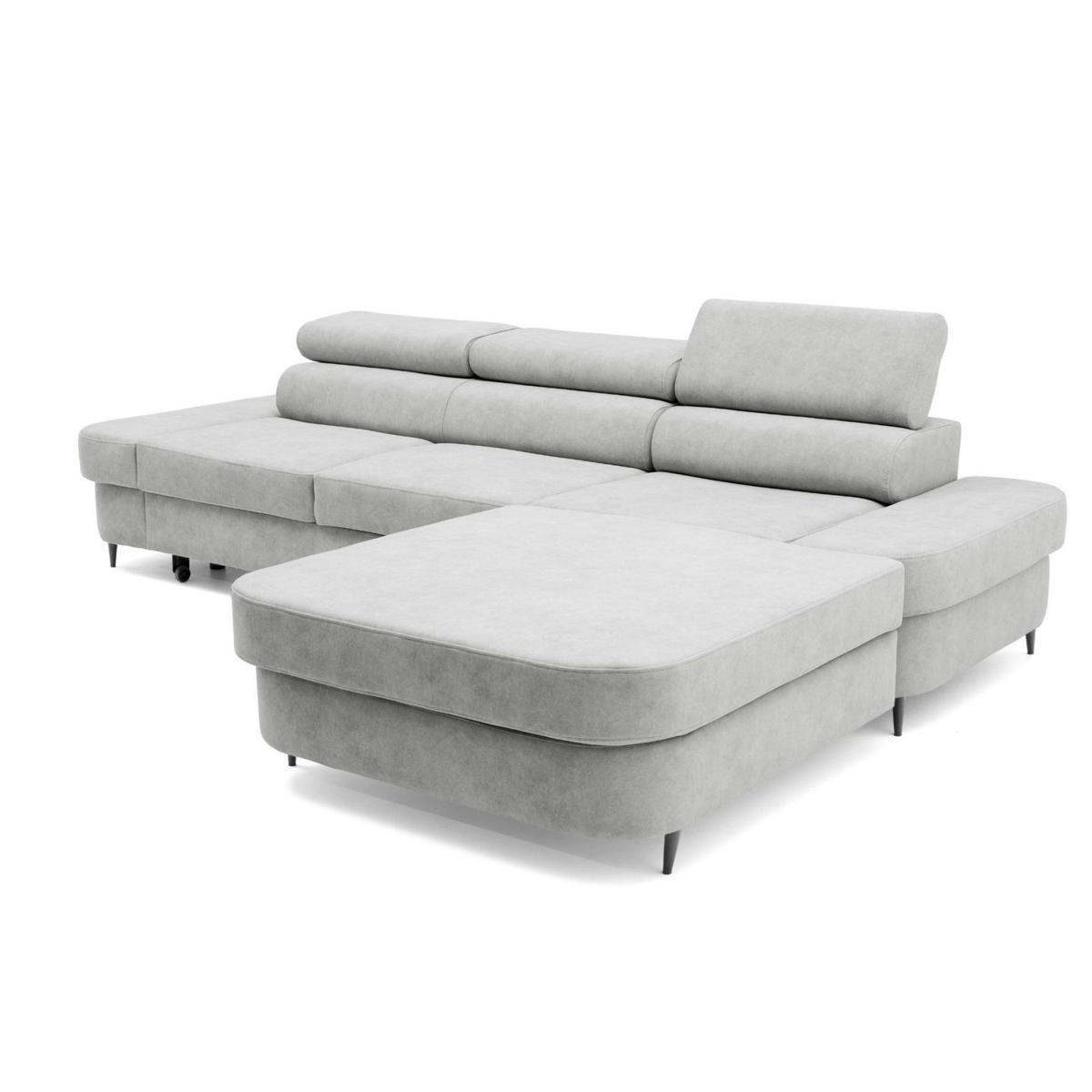 ECKSOFA JAZZ L Rechts mit Schlaffunktion 127x216 Velours Hellgrau - Hellgrau/Schwarz, Holz/Textil (237/285cm) - Muffo