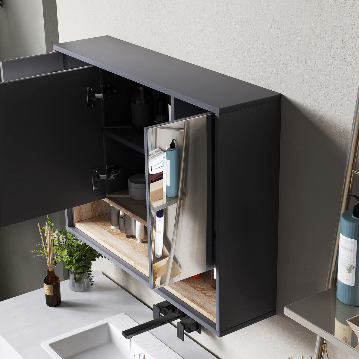 SPIEGELSCHRANK Grau - Grau, Holz (80/60/20cm)