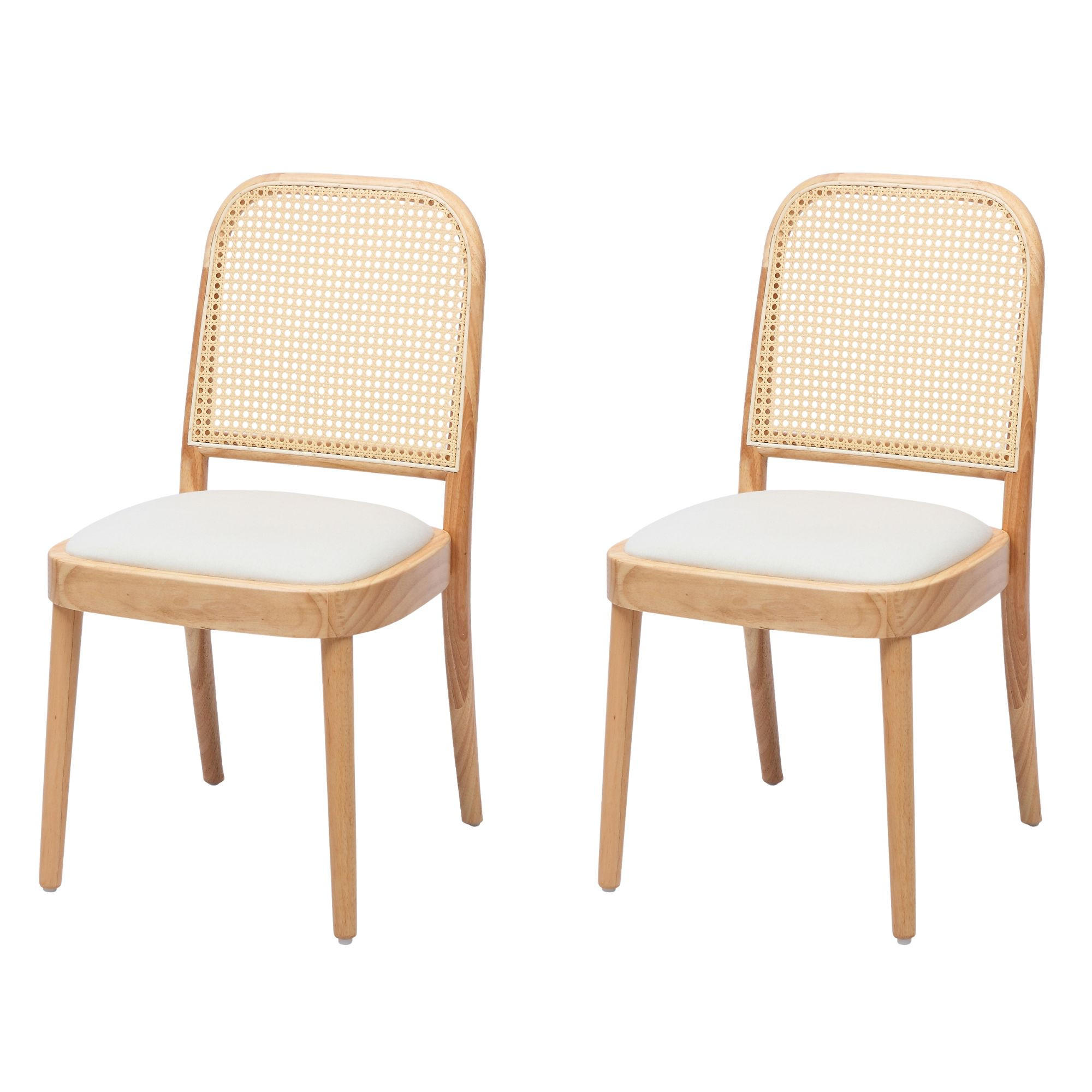 ESSZIMMERSTÜHLE 2er-Set Massivholz mit Rattan-Lehne & Leinen Holzfarbe - Naturfarben, Holz (52/84/45cm) - Urban Meuble