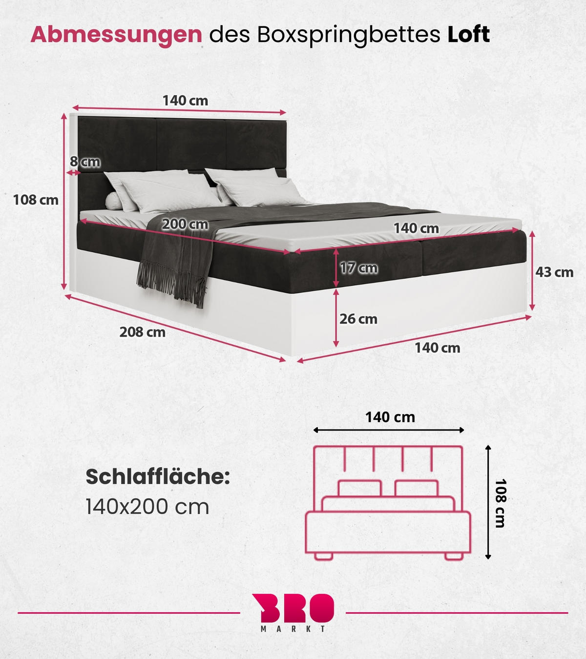 BOXBETT Loft mit Topper 140/200 Schwarz - Schwarz/Weiß, Holzwerkstoff/Textil (140/200cm) - Bromarkt