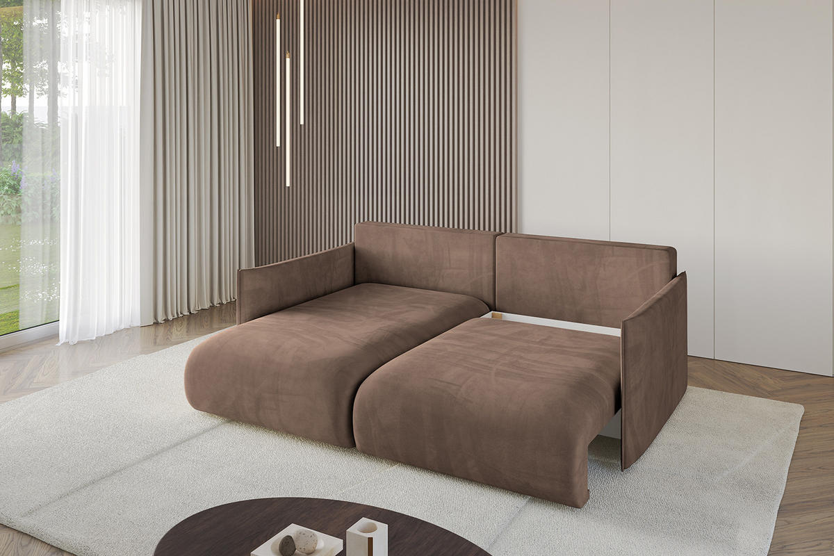ECKSOFA mit Schlaffunktion und Bettkasten ONESK-L 208x165x40 Braun Velours - Braun, Holzwerkstoff/Kunststoff (208/165cm) - ALTDECOR