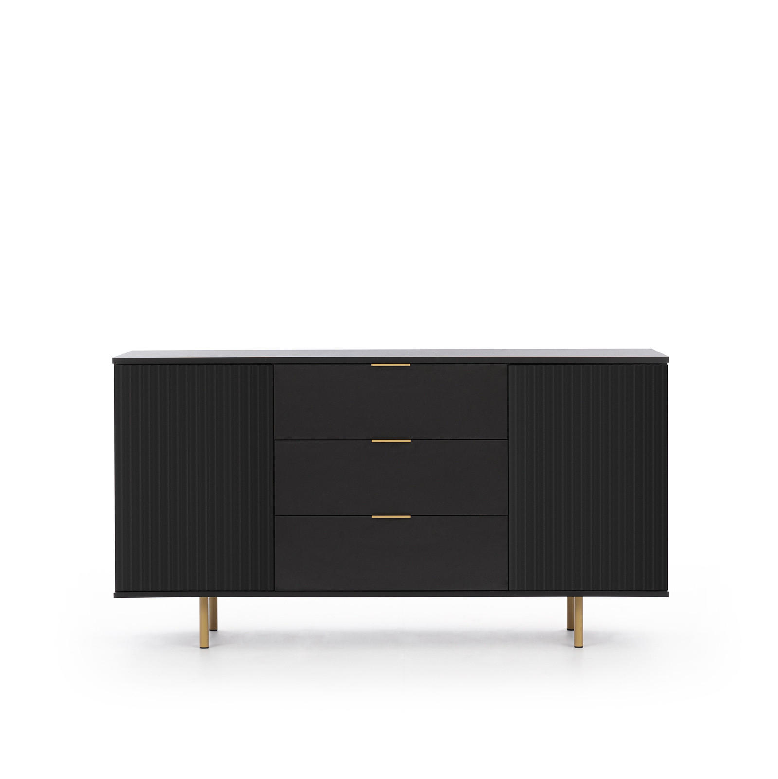 KOMMODE Nubia K2D3S Schwarz - Goldfarben/Schwarz, Holzwerkstoff/Metall (150/80/41cm) - Ravio