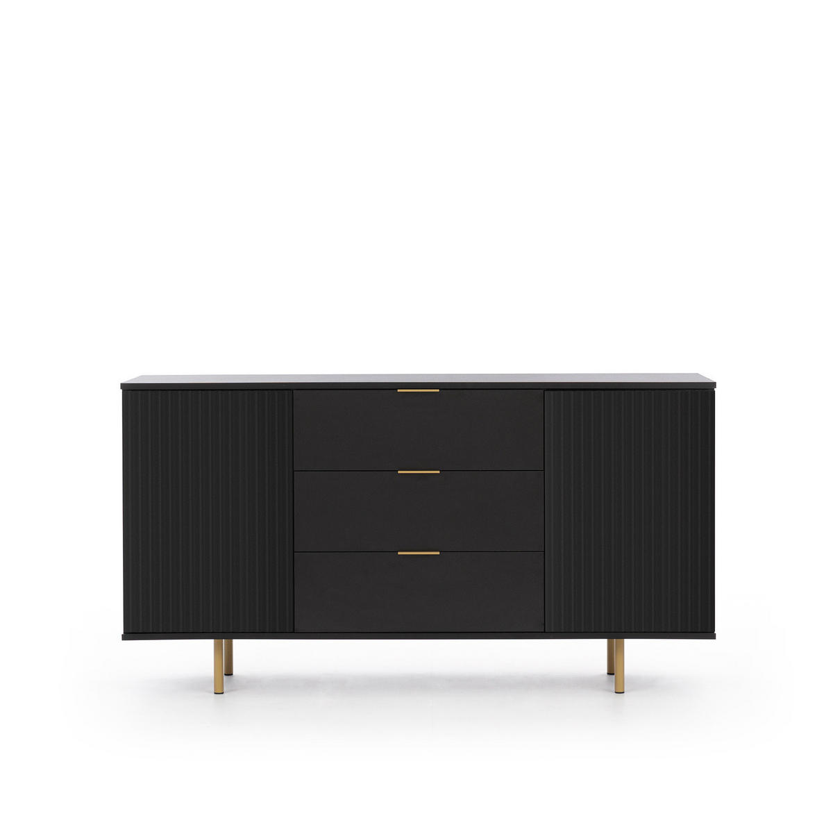 KOMMODE Nubia K2D3S Schwarz - Goldfarben/Schwarz, Holzwerkstoff/Metall (150/80/41cm) - Ravio