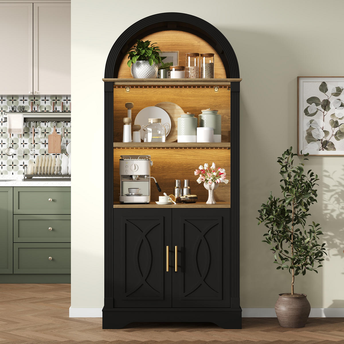 HIGHBOARD Schwarz 76,2×40×180 cm mit LED-eleuchtung und verstellbaren aus Holzwerkstoff - Schwarz, Holzwerkstoff (76.2/180/40cm)