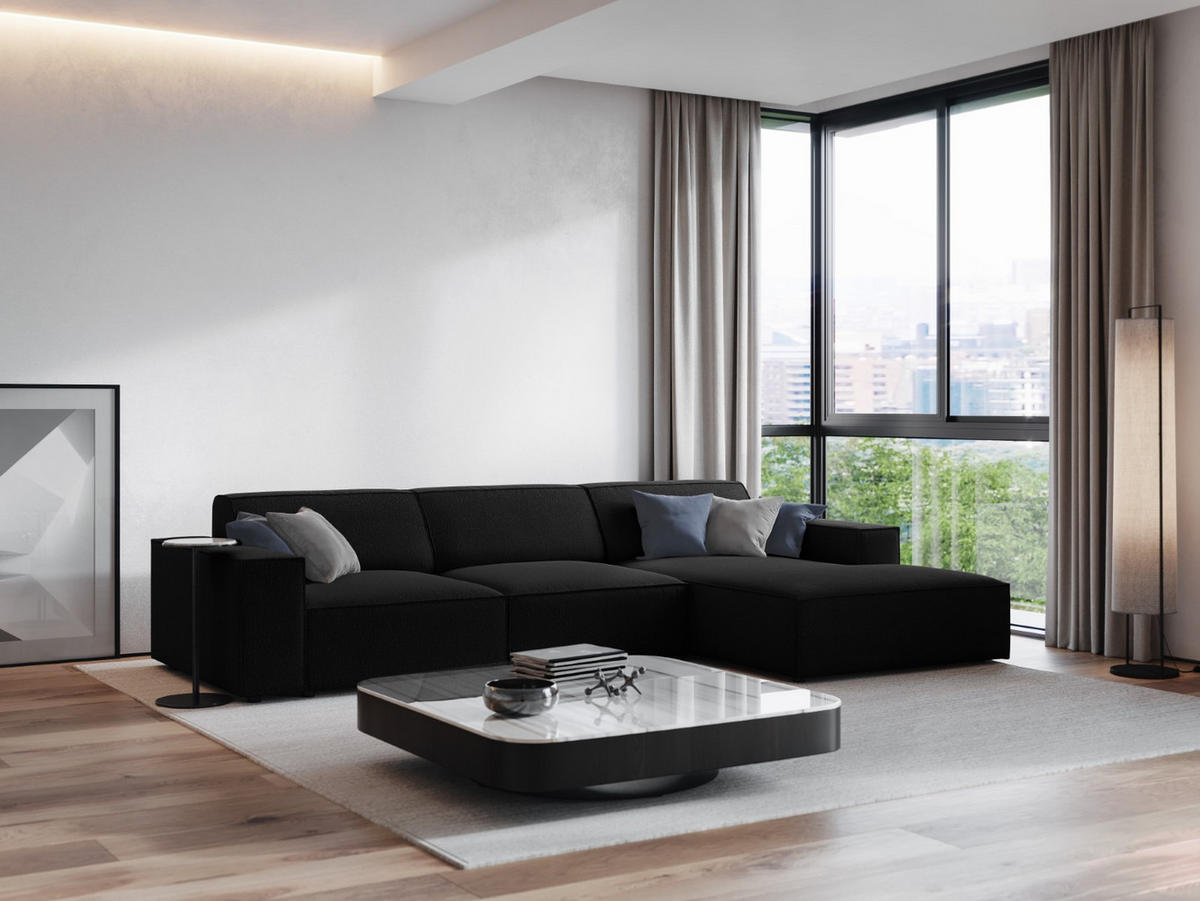 ECKSOFA rechts Jodie aus strukturiertem Stoff schwarz 4 Sitzplätze - Schwarz, Textil (166/284cm) - Micadoni