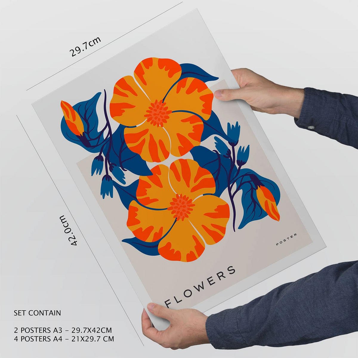 POSTER Set Mit 6 Blumen Oranger Dschungel Natur Und Botanikdrucke Für Innenarchitektur A3 & A4 Weißer Rahmen - Weiß, Papier (29/3cm) - Nacnic