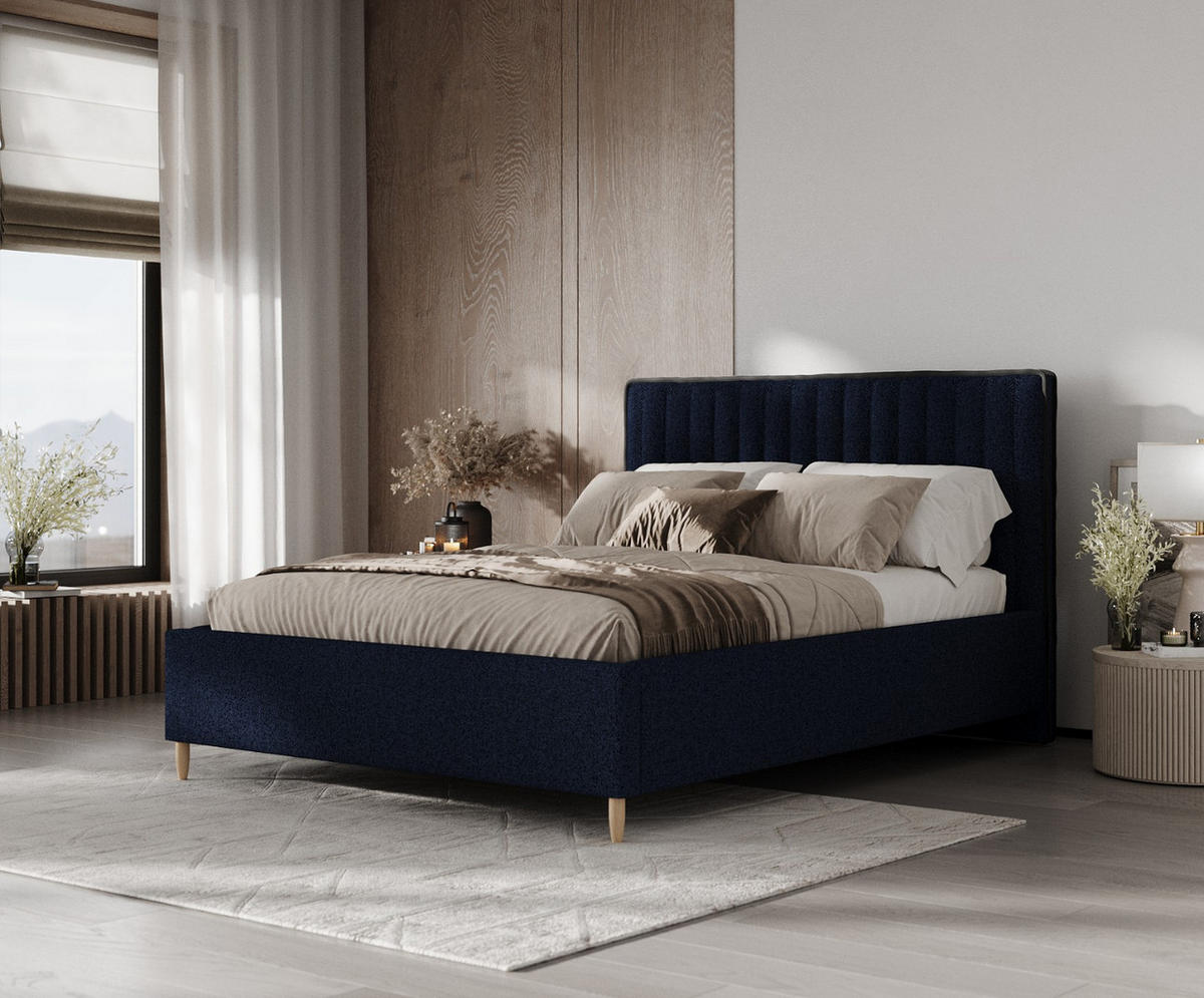 POLSTERBETT Aria 160/200 cm Marineblau im Riva Stoff - Naturfarben/Dunkelblau, Holz/Holzwerkstoff (160/200cm) - AltaBeds