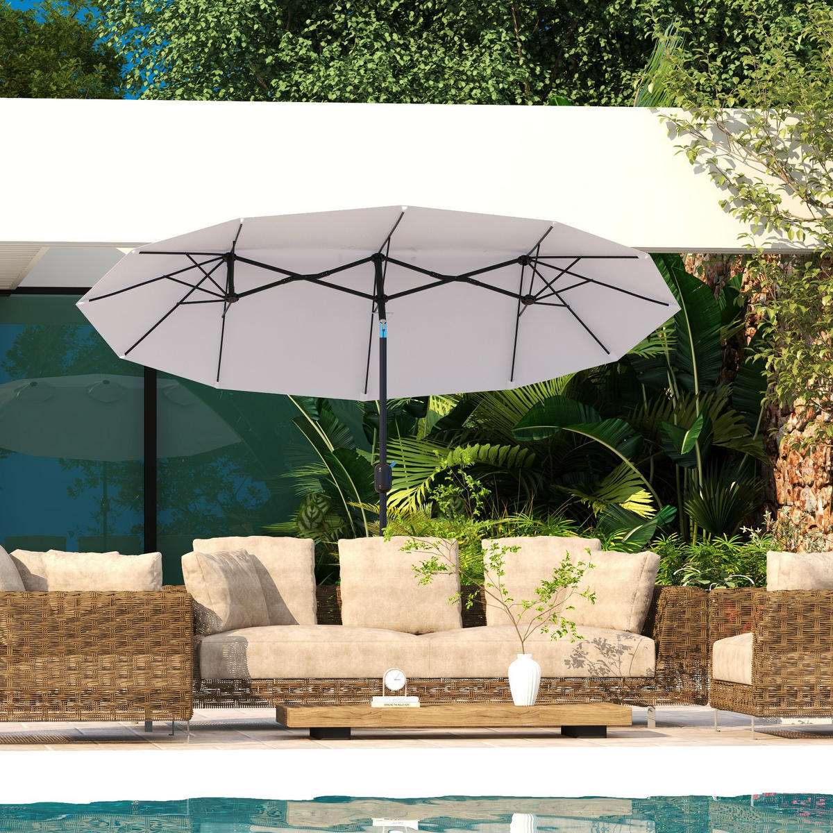 DOPPELSONNENSCHIRM mit Handkurbel Weiß 295/152/222 cm - Creme, Metall (152/295cm) - Outsunny