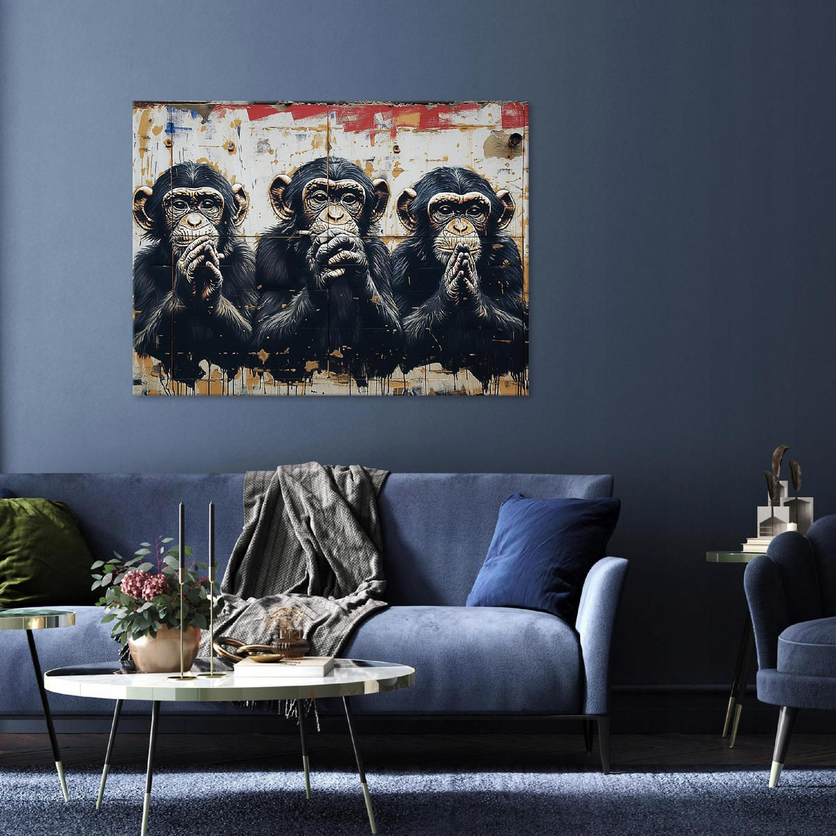 LEINWANDBILDER Affe Abstrakt 100x70 - Multicolor, Holzwerkstoff (100/70cm) - Wallarena