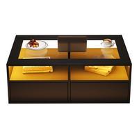 COUCHTISCH 100/50/35 cm mit LED-Beleuchtung, App-Steuerung, USB-Anschluss und 2 Schubladen, Schwarz - Schwarz, Glas (100/50/35cm) - Redom