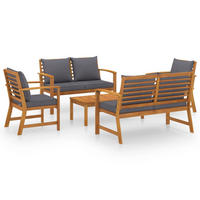 GARTEN-LOUNGE-SET 5Er Set Mit Auflagen Massivholz Akazie - Grau, Holz - vidaXL