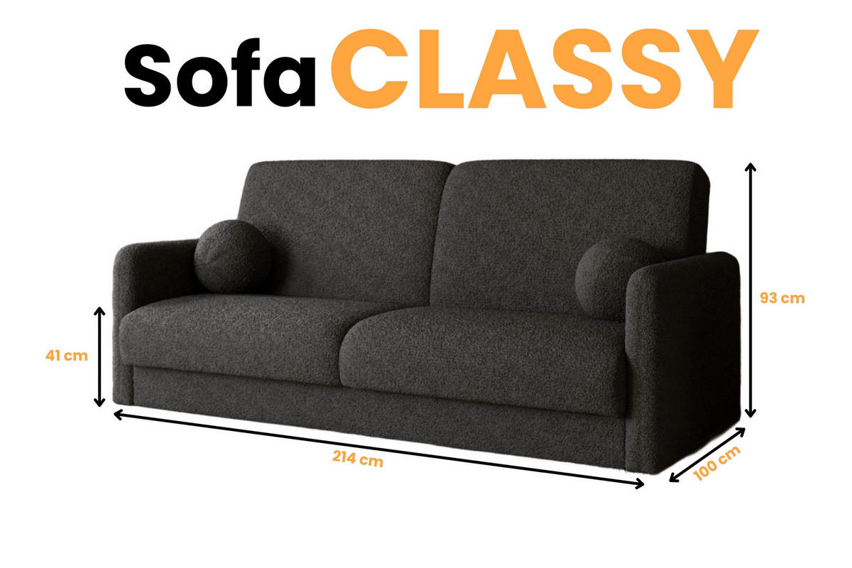 SOFA CLASSY 214cm breit in Boucle Grau - Grau, Holz/Holzwerkstoff (214/93/100cm) - Deine Möbel 24