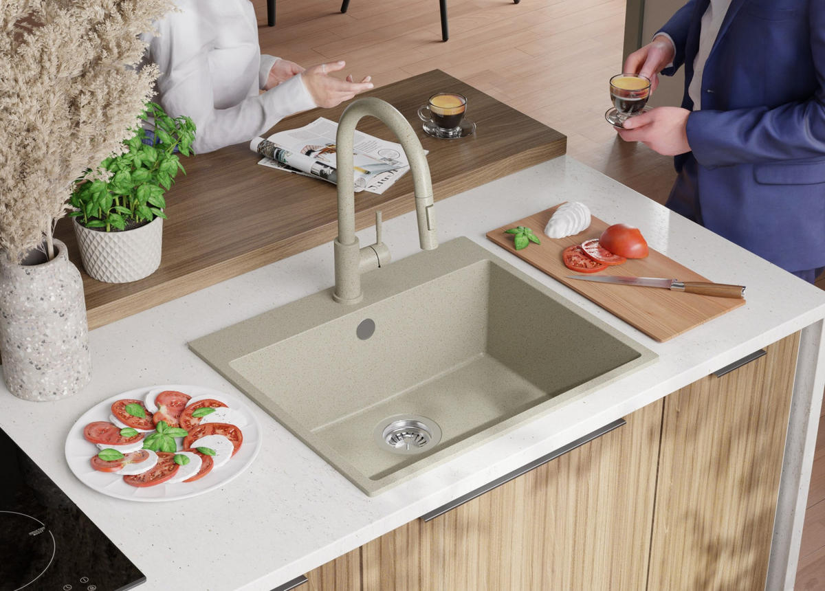 SPÜLBECKEN Riga, 2-er set Beige 58/50 cm 1 Becken + Ablauf-Set ab 60er Unterschrank - Beige, Kunststoff (58/20/50cm) - Primagran