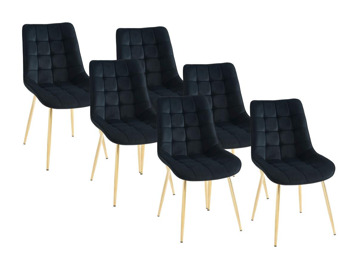 POLSTERSTUHL 6er-Set - Samt & goldfarbenes Metall - Schwarz - OLLUA - Schwarz, Textil (60/87/49.5cm) - Vente-Unique