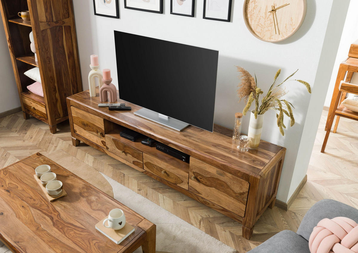 TV-BOARD Sheesham 200x45x55 braun lackiert ANCONA #111 - Braun, Holz (200/55/45cm) - Massivmoebel24