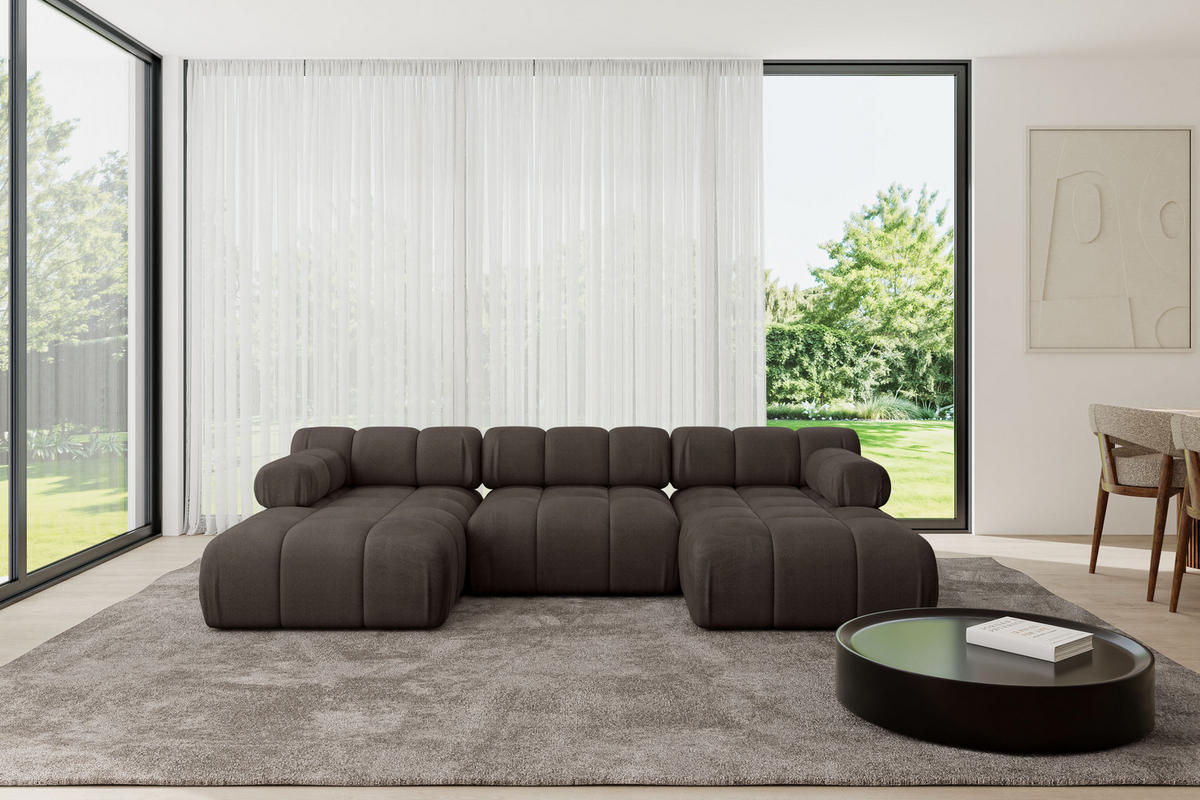 WOHNLANDSCHAFT modulares Sofa Tesso-U1 - 285x160x70 cm Braun Velours - Braun, Holzwerkstoff/Textil (285/70/160cm) - ALTDECOR