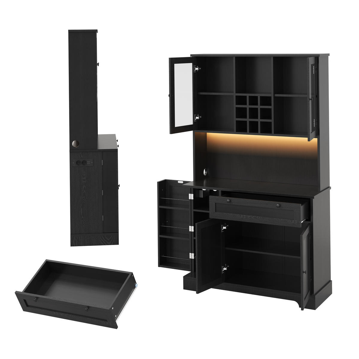 BUFFET 105/40/180 cm Schwarz mit farbwechselnder LED-Beleuchtung und 1 Schublade - Schwarz, Holz (105/180/40cm) - Oxeza
