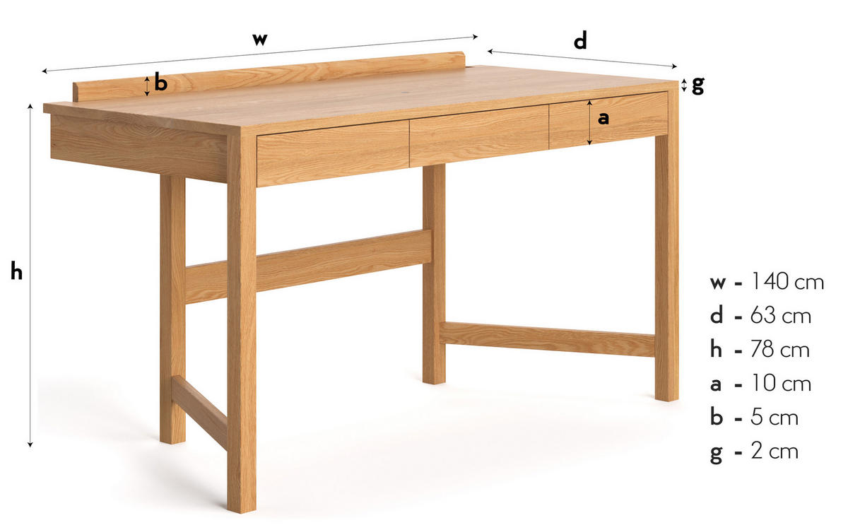 SCHREIBTISCH Essa aus massivem Eichenholz - Eichefarben/Braun, Holz (63/140/78cm) - Danzz