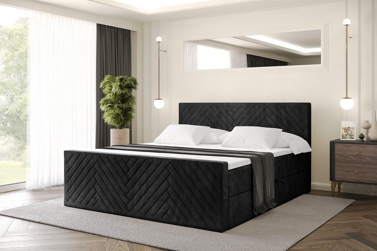 BOXBETT mit Matratze H4 und Lattenrost - VEXA-Z - 160x200 - Schwarz Casablanca - Schwarz, Holzwerkstoff (160/200cm) - ALTDECOR
