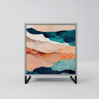 SIDEBOARD ABSTRACT LANDSCAPE, Grau, 57,5x42x67,5 cm, Schwarze Metall-Rahmenfüße - Multicolor/Schwarz, Holzwerkstoff/Metall (57.5/67.5/42cm) - SpaceRebels