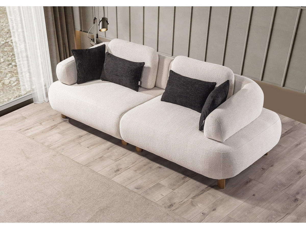 SOFA Barcelona 4-Sitzer Webstoff Creme - Beige, Holz/Textil (270/79/110cm) - Villa Möbel