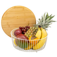 OBSTKORB mit Bambusdeckel, weiß, rund - Weiß, Metall (12.5cm) - eluno