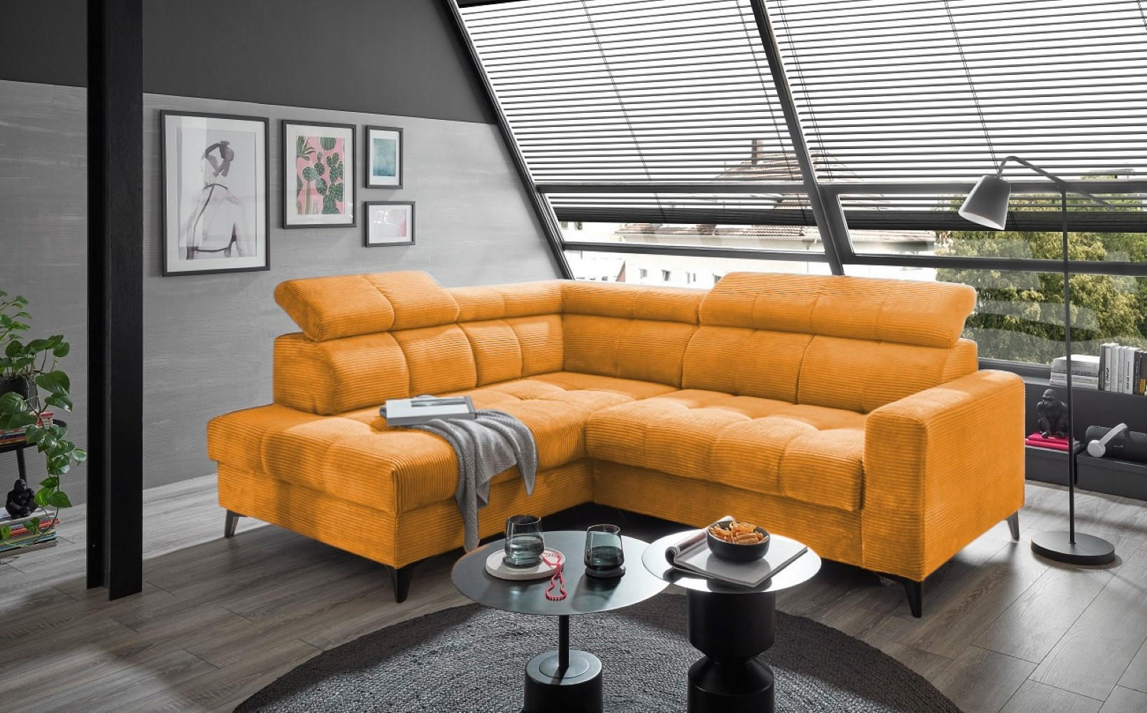 Thumbnail - ed exciting design Ecksofa, Gelb, Textil, 4-Sitzer, Ottomane links,L-Form, 243x200 cm, Wohnzimmer, Sofas & Couches, Wohn...