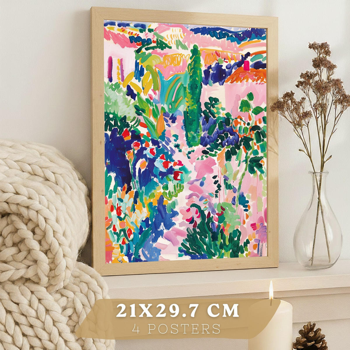 PLAKAT Sada 4 Cesta A4 Lehký dřevěný rám - béžová, papír (29.7/1/21cm) - Nacnic