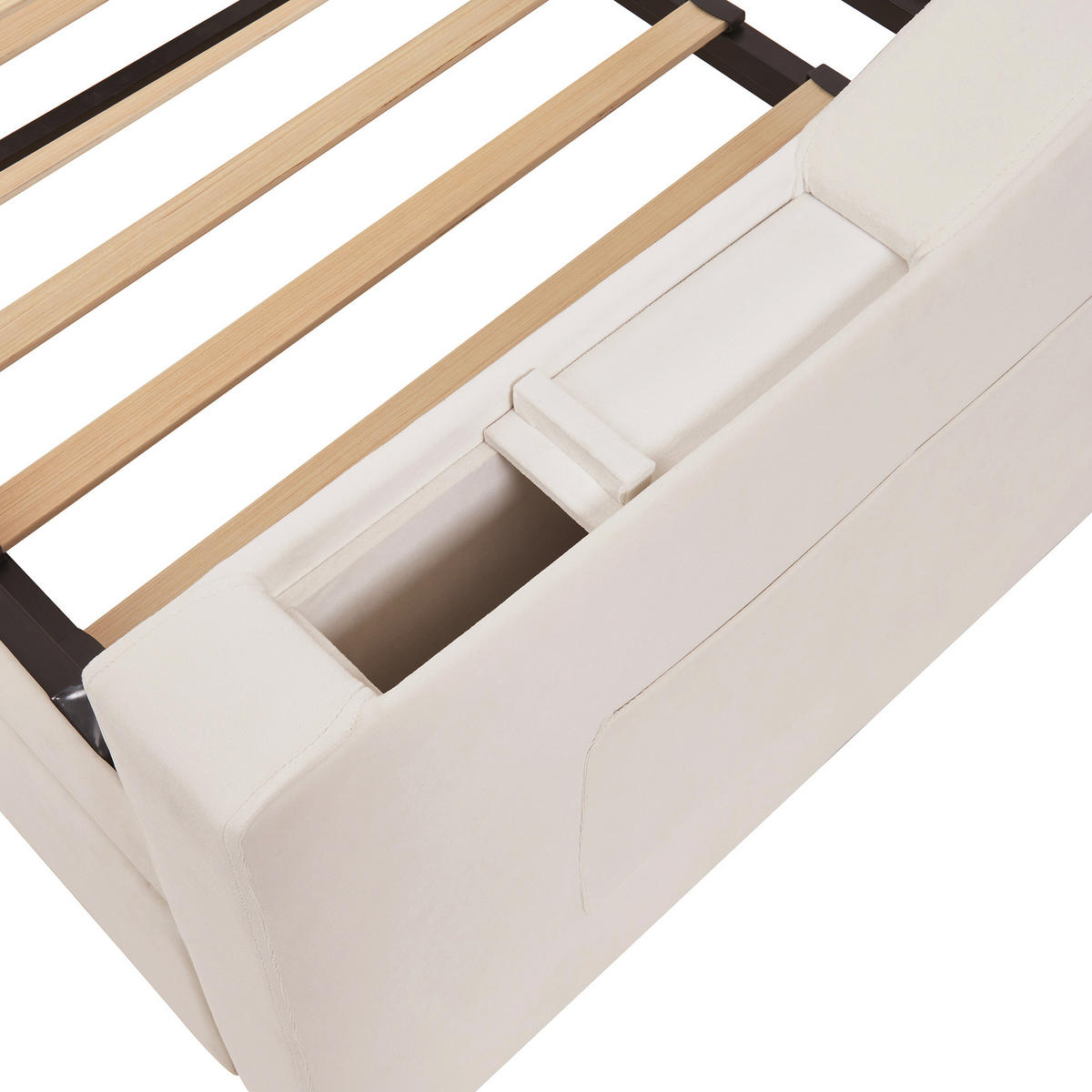 AUSZIEHBETT 90/180/190 cm DE-01976, in Beige, mit USB und Stauraum - Beige, Metall (90/190cm) - ComfortXL
