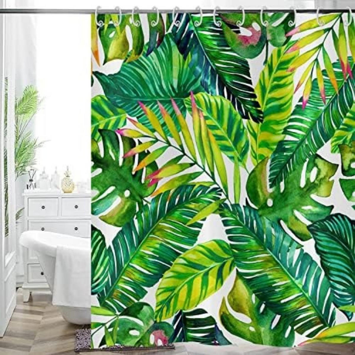 DUSCHVORHANG tropisch Blätter Badewanne wasserdicht Polyester waschbar - Grün, Textil (180/180cm) - MCBOSON