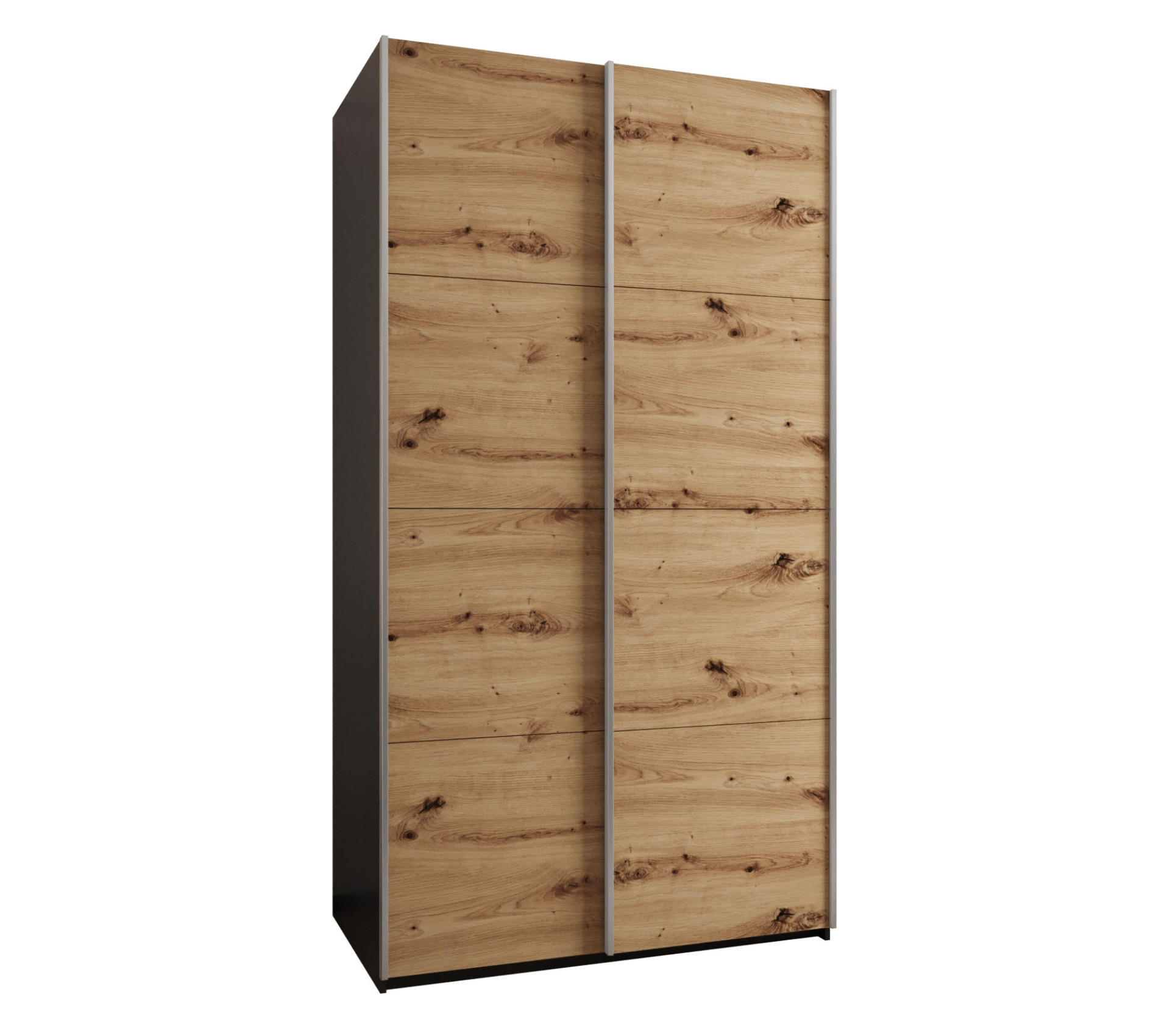 Abiks Möbel SCHWEBETÜRENSCHRANK Schwarz, Eiche Artisan, Silber 130cm × 64cm × 245cm