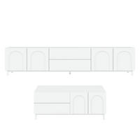 TV-RACK 2tlg. Wohnzimmerset 180cm +Couchtisch BogenmusterTüren Weiß - Weiß, Holz (54.99/13/110.01cm) - Raelunyi
