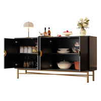 SIDEBOARD Schwarz 4 Türen Gold Griffe Hochglanz 160x40x82cm - Schwarz, Holzwerkstoff (40/82/160cm) - FLIEKS
