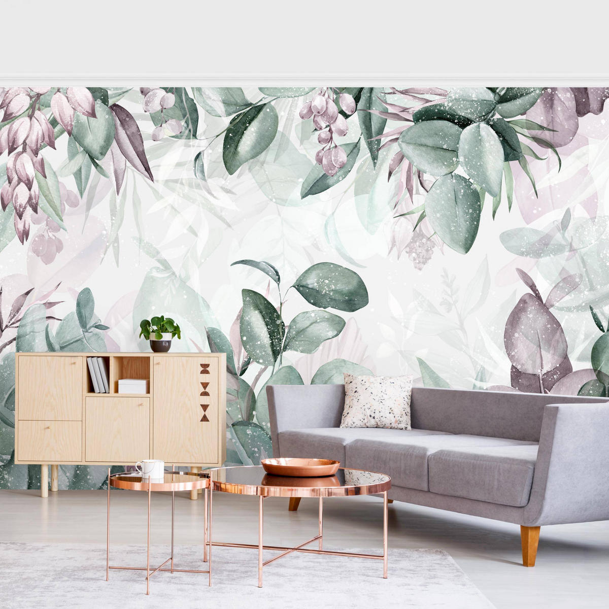 FOTOTAPETE Botanik in Pastell Grün & Rosa 336/225 cm - Grün, Papier (336/225cm) - Bilderwelten