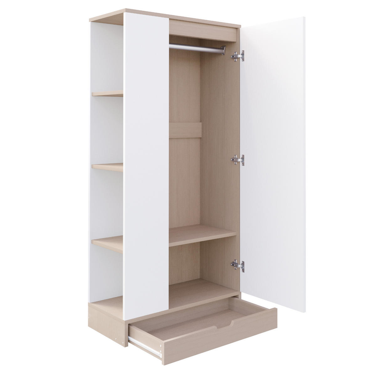 KLEIDERSCHRANK 70/40/170 cm aus Holz mit Einlegeböden und Schubladen, Naturholzfarbe + Weiß - Naturfarben, Holz (40/170/70cm) - OKMYHOME