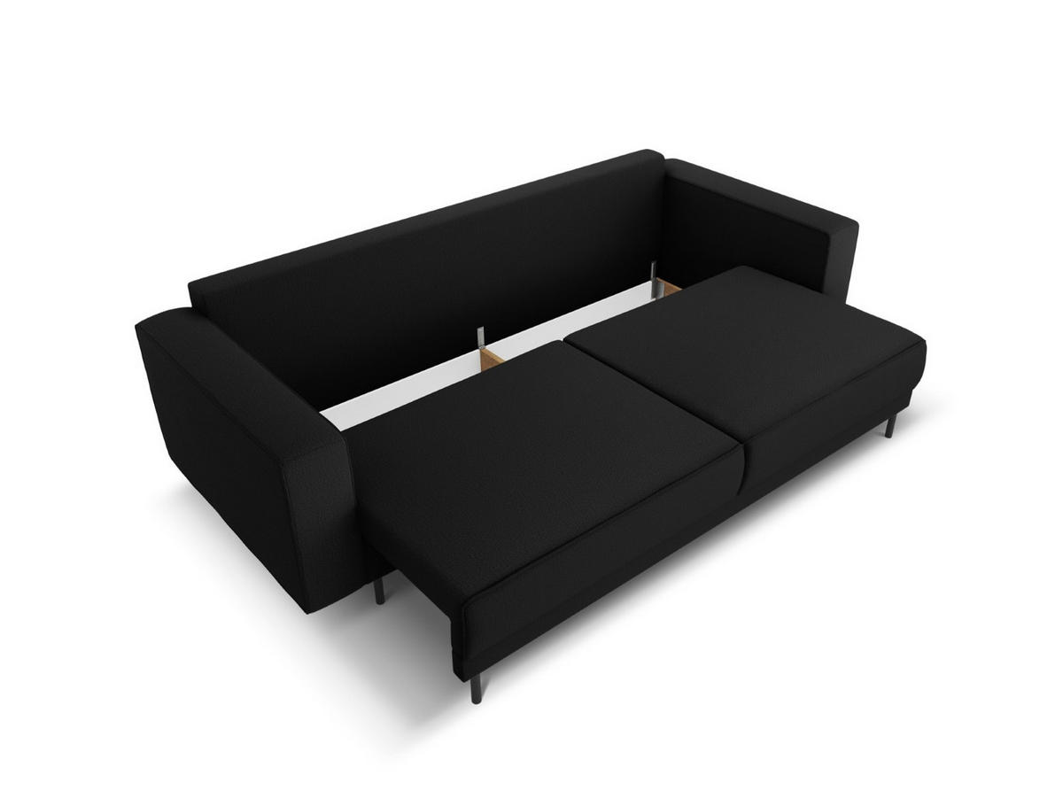 AUSKLAPPBARES-SOFA mit Bettkasten Caro aus strukturiertem Stoff schwarz 3 Sitzplätze - Schwarz, Textil (97/93/236cm) - Micadoni
