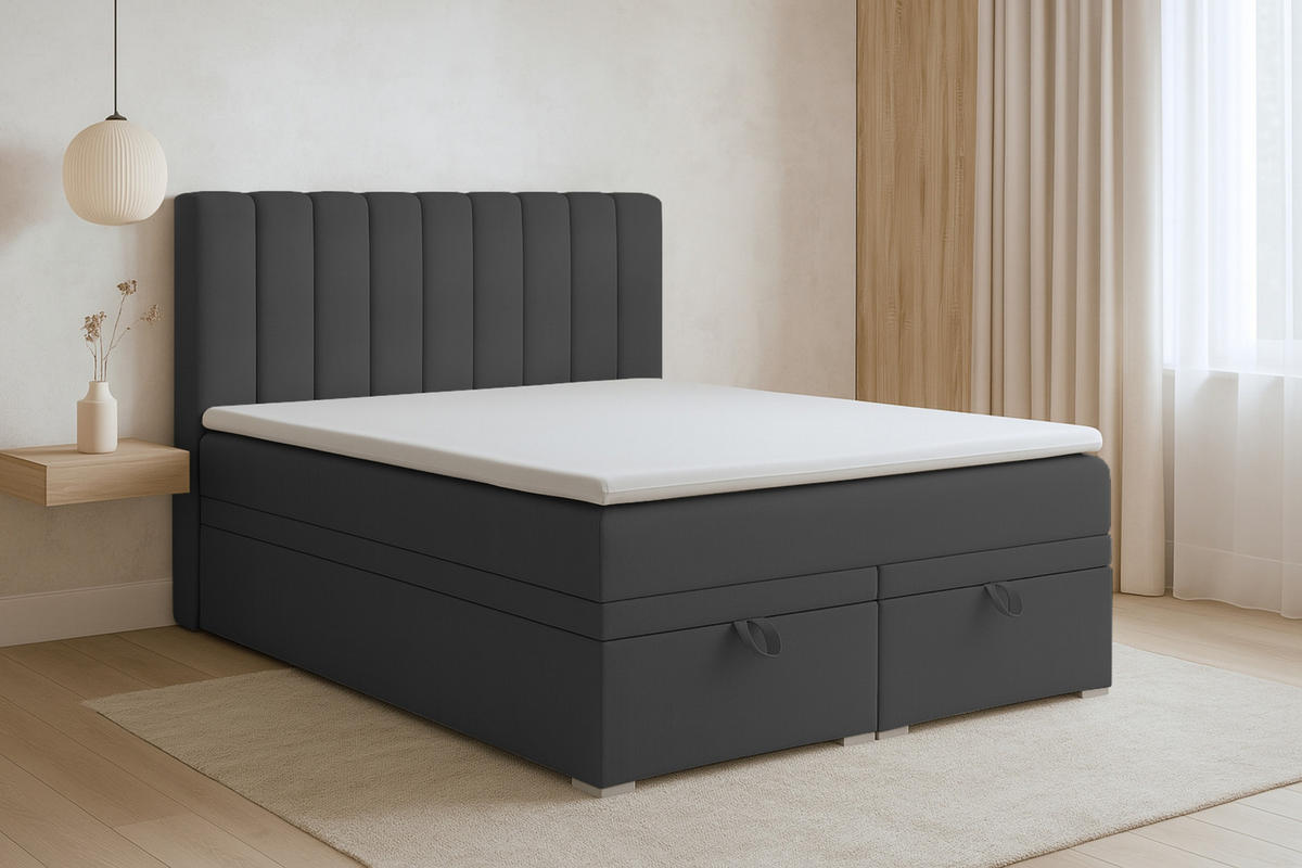 BOXBETT DAVID 120/200 Velour Anthrazit mit einer Matratze H4 - Anthrazit, Holz/Holzwerkstoff (120/200cm) - Deine Möbel 24
