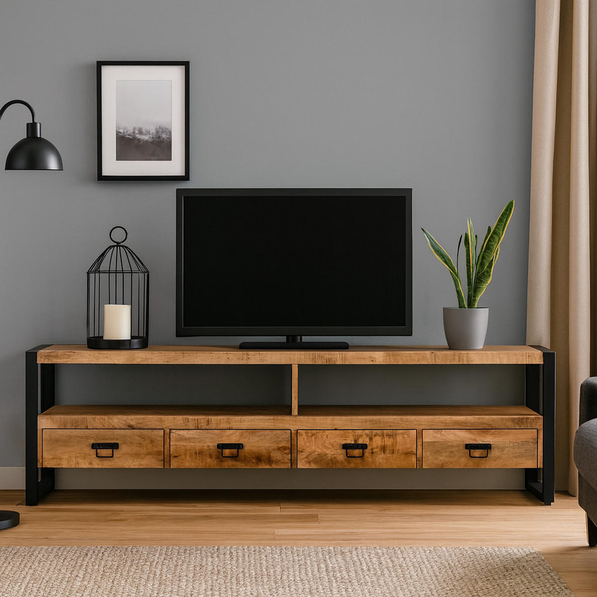 TV Board Britt Mangoholz 220 cm / 45 cm Natur - Naturfarben, Holz (220/60/45cm) - Villa Möbel