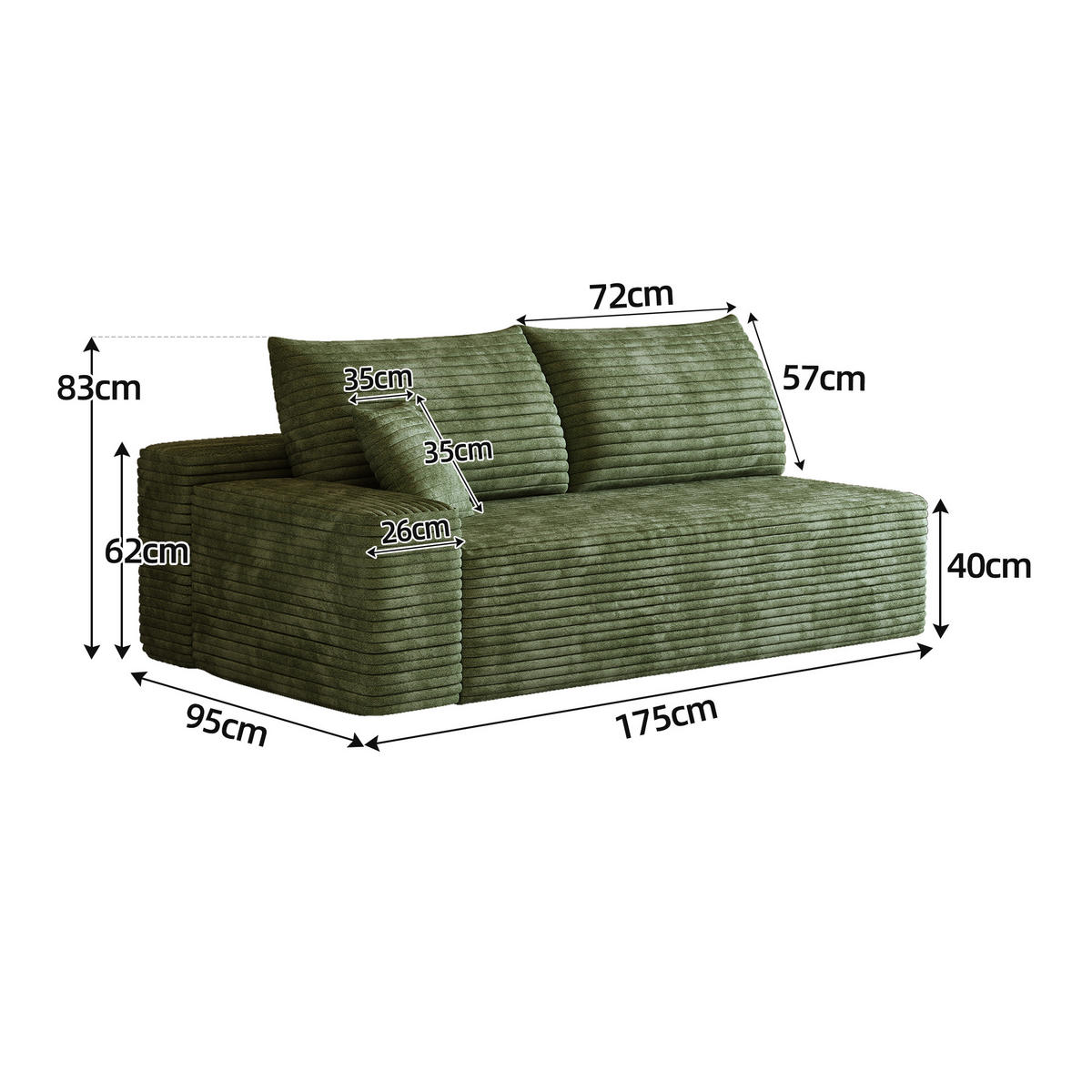 SOFAELEMENT DE-34721 linke Chaiselongue Grün - Grün, Textil (95/83/175cm) - ComfortXL