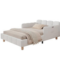 KINDERBETT 140/190 cm mit Sicherheitsbarriere, verstellbaren Seitenlehnen und Stauraumtaschen, Samt, Beige - Beige, Textil (140/190cm) - Redom