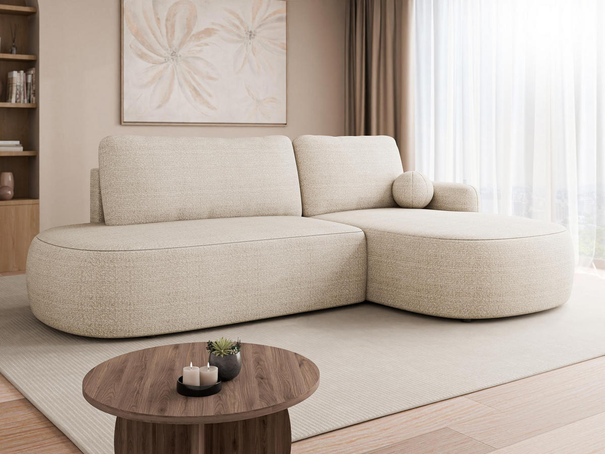 ECKSOFA Loridu O, Seite: Rechts - Sandfarben/Schwarz, Holz/Kunststoff (274/174cm) - MIRJAN24