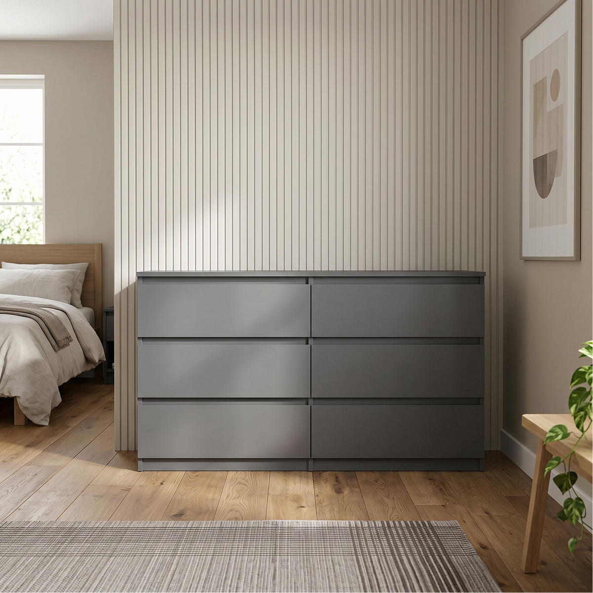 KOMMODE NUDO 120/78,5/39cm mit 6 Schubladen Türen Anthrazit - Anthrazit, Holzwerkstoff (120/78.5/39cm) - MASSENO