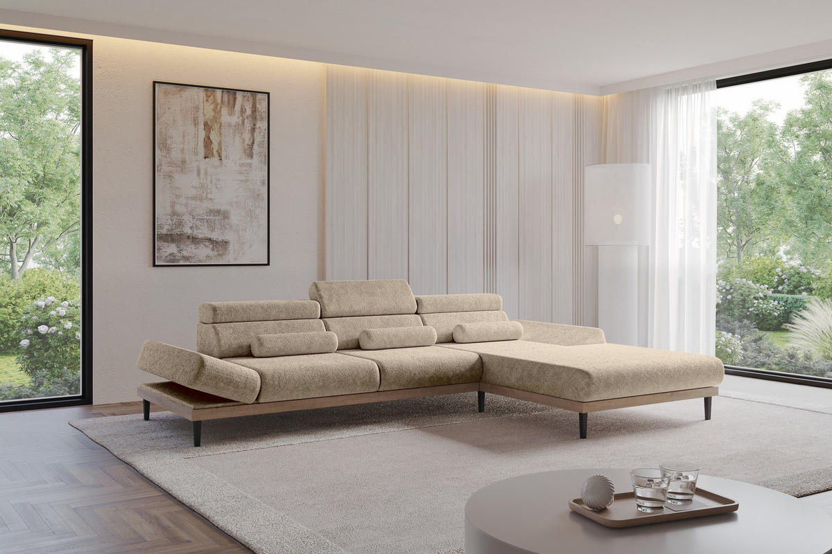 ELEKTRISCHES ECKSOFA Rechts MONA 316x205x85 Braun Velours - Braun, Holzwerkstoff/Textil (316/205cm) - ALTDECOR