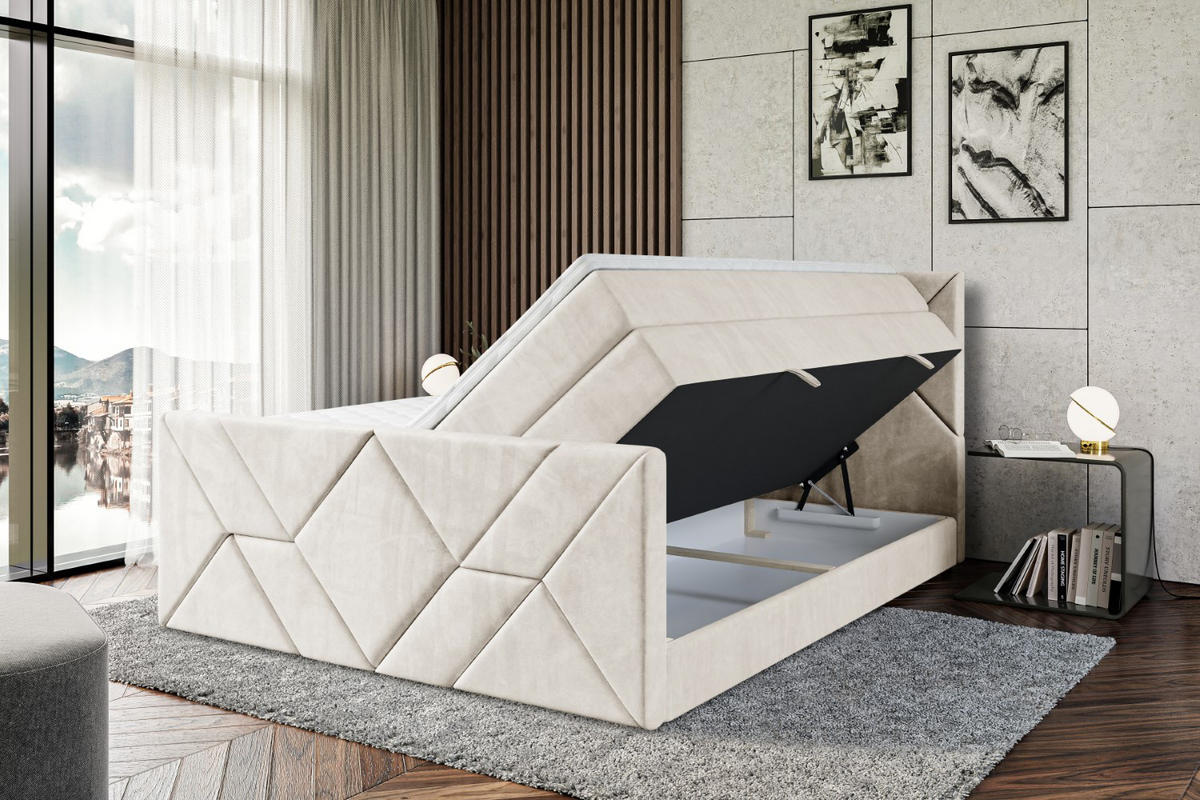 BOXSPRINGBETT BARWA-Z KING - 120x200 - H3/H4 - Creme - Creme, Holzwerkstoff (120/200cm) - ALTDECOR