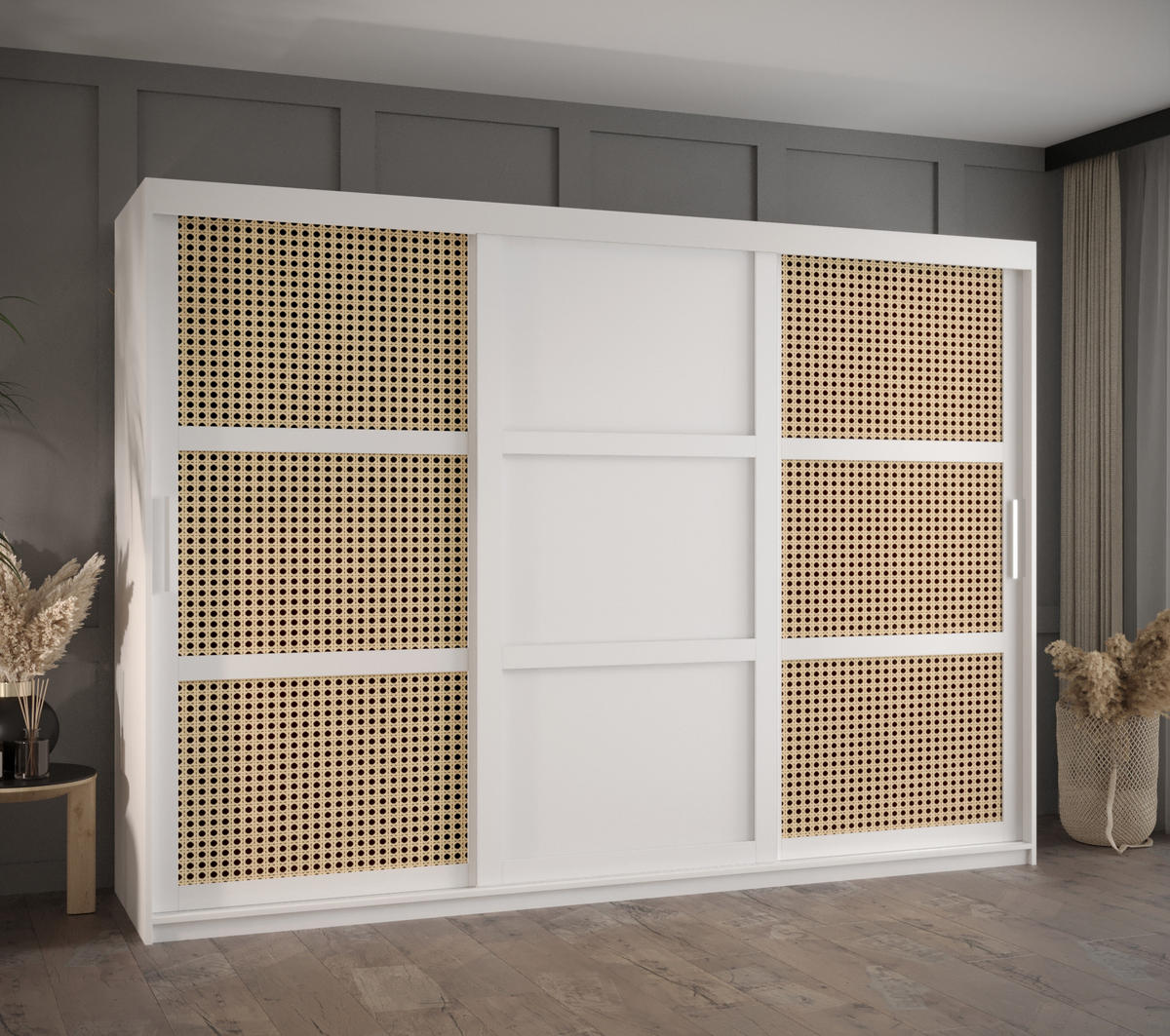 SCHWEBETÜRENSCHRANK 200/250/62 3-türig - Silberfarben/Weiß, Holz/Kunststoff (250/200/62cm) - MÖBEL KRYSPOL
