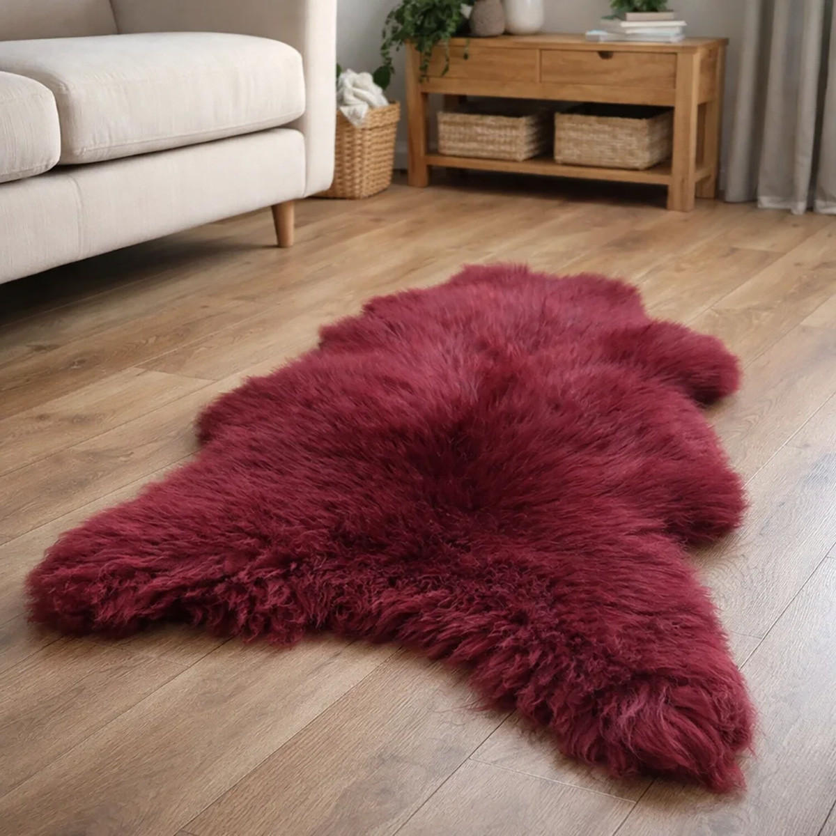 FELL Öko Lammfell Schaffell Bordeaux Rot ca. 125 cm - Bordeaux/Rot, Fell (70/125cm) - Provellus