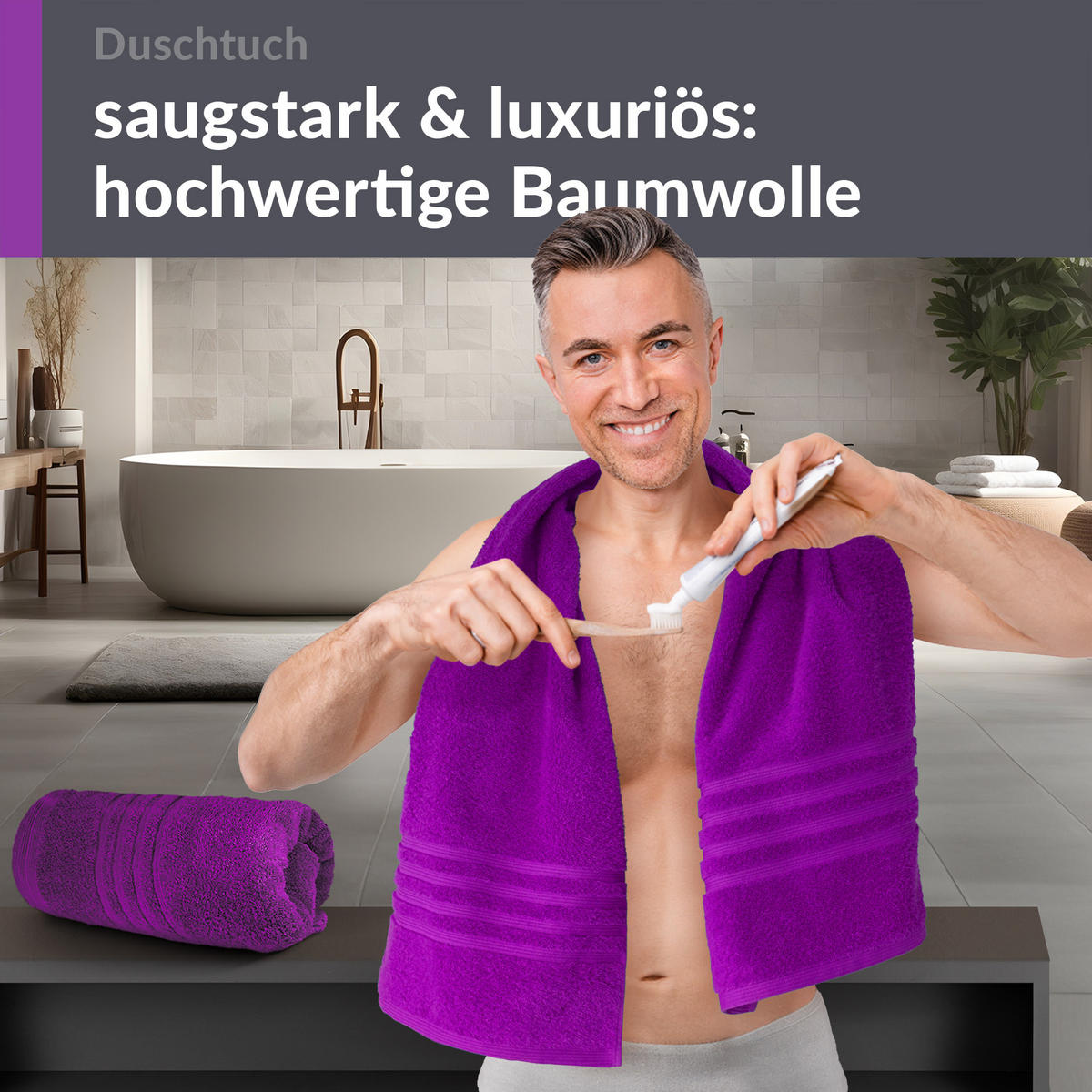 DUSCHTUCH London Aubergine Lila 2er Set 70x140 - Aubergine, Textil (70/140cm) - Lashuma